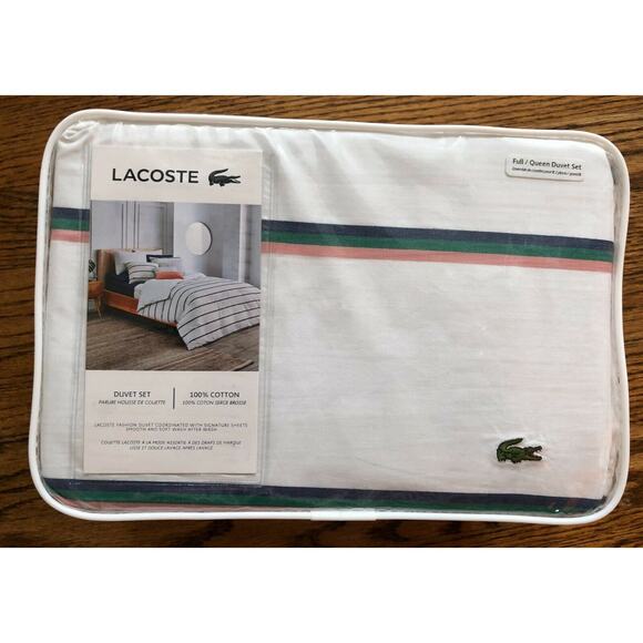Lacoste Other - Lacoste Pensway Duvet Cover Set Full/Queen with Pillow Shams Cotton White NWT
